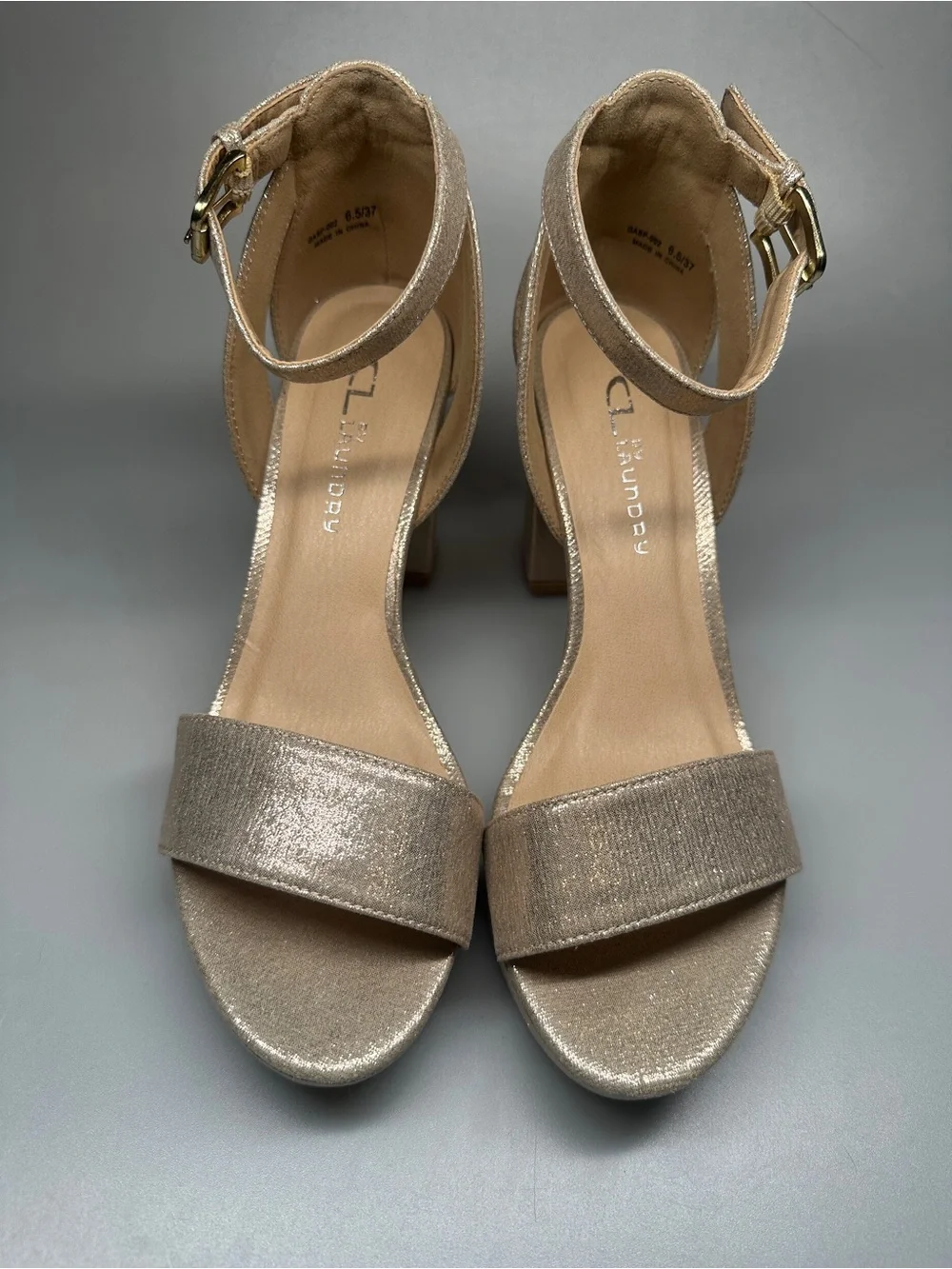 CL by Laundry Shimmery Light Gold Platform Block Heels